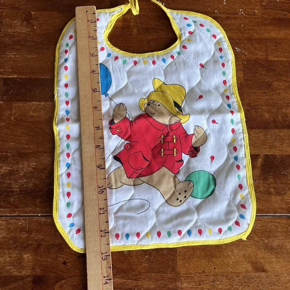 Paddington Bear Baby Bibs Quilted Tie Closure Lot Handmade 2 Unfinished Neckline